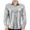 WULFUL Men Dress Shirt Sequins Long Sleeve Button Down Shirt Luxury Disco Party Nightclub Christmas Prom Costume(Silver036)
