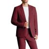 WULFUL Men’s 2 Piece Slim Fit Suit Set One Button Blazer Jacket Pants Set(Red)