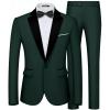 WULFUL Men’s 2 Piece Slim Fit Suit Set One Button Blazer Jacket Pants Tuxedo Set for Prom, Wedding and Business(Dark Green)