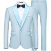 WULFUL Men’s 2 Piece Slim Fit Suit Set One Button Blazer Jacket Pants Tuxedo Set for Prom, Wedding and Business(Light Blue- Light Blue Lapel)