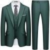 WULFUL Men’s 3 Piece Slim Fit Suit Set One Button Blazer Jacket Pants Tuxedo Set(Blackish Green)