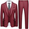 WULFUL Men’s 3 Piece Slim Fit Suit Set One Button Blazer Jacket Pants Tuxedo Set(Red)