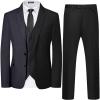 WULFUL Men’s 3 Piece Slim Fit Suit Set Two Button Blazer Jacket Vest Pants Tuxedo Set for Party, Wedding and Business Black Grey