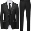 WULFUL Men’s 3 Piece Slim Fit Suit Set Two Button Blazer Jacket Vest Pants Tuxedo Set for Party, Wedding and Business(Black-0368)