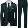 WULFUL Men’s 3 Piece Slim Fit Suit Set Two Button Blazer Jacket Vest Pants Tuxedo Set for Party, Wedding and Business(Blackish Green)
