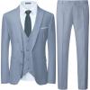 WULFUL Men’s 3 Piece Slim Fit Suit Set Two Button Blazer Jacket Vest Pants Tuxedo Set for Party, Wedding and Business(Blue Hemp Gray)