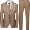WULFUL Men’s 3 Piece Slim Fit Suit Set Two Button Blazer Jacket Vest Pants Tuxedo Set for Party, Wedding and Business(Light Brown)
