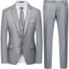 WULFUL Men’s 3 Piece Slim Fit Suit Set Two Button Blazer Jacket Vest Pants Tuxedo Set for Party, Wedding and Business(Light Gray)