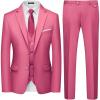 WULFUL Men’s 3 Piece Slim Fit Suit Set Two Button Blazer Jacket Vest Pants Tuxedo Set for Party, Wedding and Business(Pink)