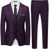 WULFUL Men’s 3 Piece Slim Fit Suit Set Two Button Blazer Jacket Vest Pants Tuxedo Set for Party, Wedding and Business(Purple)