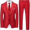 WULFUL Men’s 3 Piece Slim Fit Suit Set Two Button Blazer Jacket Vest Pants Tuxedo Set for Party, Wedding and Business(Red)