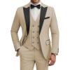 WULFUL Men’s 3 Piece Suits Slim Fit Tuxedo Suit Set Double Breasted Suit Jacket Vest Pants Set for Wedding Prom(Khaki)