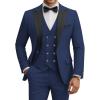 WULFUL Men’s 3 Piece Suits Slim Fit Tuxedo Suit Set Double Breasted Suit Jacket Vest Pants Set for Wedding Prom(Navy)