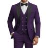 WULFUL Men’s 3 Piece Suits Slim Fit Tuxedo Suit Set Double Breasted Suit Jacket Vest Pants Set for Wedding Prom(Purple)