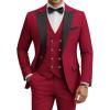 WULFUL Men’s 3 Piece Suits Slim Fit Tuxedo Suit Set Double Breasted Suit Jacket Vest Pants Set for Wedding Prom(Red)