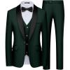 WULFUL Men’s 3 Piece Suits Slim Fit Tuxedo Suit Set One Button Shawl Lapel Blazer Jacket Vest Pants Set for Prom, Business(Dark Green)
