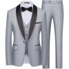 WULFUL Men’s 3 Piece Suits Slim Fit Tuxedo Suit Set One Button Shawl Lapel Blazer Jacket Vest Pants Set for Prom, Business(Light Grey)