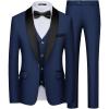 WULFUL Men’s 3 Piece Suits Slim Fit Tuxedo Suit Set One Button Shawl Lapel Blazer Jacket Vest Pants Set for Prom, Business(Navy)
