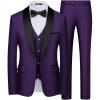 WULFUL Men’s 3 Piece Suits Slim Fit Tuxedo Suit Set One Button Shawl Lapel Blazer Jacket Vest Pants Set for Prom, Business(Purple)