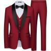 WULFUL Men’s 3 Piece Suits Slim Fit Tuxedo Suit Set One Button Shawl Lapel Blazer Jacket Vest Pants Set for Prom, Business(Red)