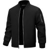 WULFUL Men’s Bomber Jacket Lightweight Casual Windbreaker Zip Up Coat with Pocket(Black)