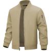 WULFUL Men’s Bomber Jacket Lightweight Casual Windbreaker Zip Up Coat with Pocket(Khaki)