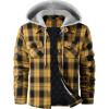 WULFUL Men’s Cotton Plaid Shirts Jacket Fleece Lined Flannel Shirts with Hood(Black Yellow976)
