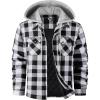 WULFUL Men’s Cotton Plaid Shirts Jacket Fleece Lined Flannel Shirts with Hood(Black649)