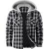 WULFUL Men’s Cotton Plaid Shirts Jacket Fleece Lined Flannel Shirts with Hood(Black758)
