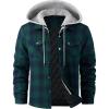 WULFUL Men’s Cotton Plaid Shirts Jacket Fleece Lined Flannel Shirts with Hood(Green813)