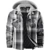 WULFUL Men’s Cotton Plaid Shirts Jacket Fleece Lined Flannel Shirts with Hood(Grey567)