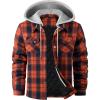WULFUL Men’s Cotton Plaid Shirts Jacket Fleece Lined Flannel Shirts with Hood(Navy Yellow566)