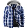 WULFUL Men’s Cotton Plaid Shirts Jacket Fleece Lined Flannel Shirts with Hood(Navy768)