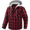 WULFUL Men’s Cotton Plaid Shirts Jacket Fleece Lined Flannel Shirts with Hood(Red711)