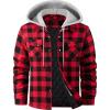 WULFUL Men’s Cotton Plaid Shirts Jacket Fleece Lined Flannel Shirts with Hood(Red798)