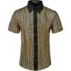 WULFUL Men’s Disco Shirt Sequins Short Sleeve Button Down Shirts 70s Party Costume Dress Shirts(Gold)