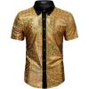 WULFUL Men’s Disco Shirt Sequins Short Sleeve Button Down Shirts 70s Party Costume Dress Shirts(Gold053)