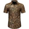 WULFUL Men’s Disco Shirt Sequins Short Sleeve Button Down Shirts 70s Party Costume Dress Shirts(Gold056)