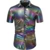 WULFUL Men’s Disco Shirt Sequins Short Sleeve Button Down Shirts 70s Party Costume Dress Shirts(Multicolor0152)