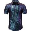 WULFUL Men’s Disco Shirt Sequins Short Sleeve Button Down Shirts 70s Party Costume Dress Shirts(Multicolor056)