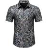 WULFUL Men’s Disco Shirt Sequins Short Sleeve Button Down Shirts 70s Party Costume Dress Shirts(Silver056)