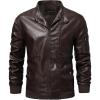 WULFUL Men’s Faux Leather Jacket Stand Collar Lightweight Bomber Jacket(Coffee)