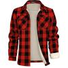 WULFUL Men’s Flannel Fleece Jackets Sherpa Lined Shirt Jacket Plaid Jackets Shacket Winter Outerwear Warm(Red798)