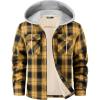 WULFUL Men’s Flannel Plaid Shirts Jacket Fleece Lined Winter Shirts Soft Warm Coat with Hood for Men(Black Yellow976)