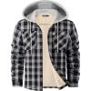 WULFUL Men’s Flannel Plaid Shirts Jacket Fleece Lined Winter Shirts Soft Warm Coat with Hood for Men(Black758)
