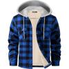 WULFUL Men’s Flannel Plaid Shirts Jacket Fleece Lined Winter Shirts Soft Warm Coat with Hood for Men(Blue804)