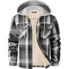 WULFUL Men’s Flannel Plaid Shirts Jacket Fleece Lined Winter Shirts Soft Warm Coat with Hood for Men(Grey567)