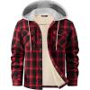 WULFUL Men’s Flannel Plaid Shirts Jacket Fleece Lined Winter Shirts Soft Warm Coat with Hood for Men(Red711)