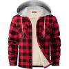 WULFUL Men’s Flannel Plaid Shirts Jacket Fleece Lined Winter Shirts Soft Warm Coat with Hood for Men(Red798)