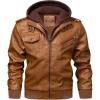 WULFUL Men’s Leather Jackets, Faux Leather Jacket for Men Lapel Zip-Up Slim Fit Coat(Brown-022)